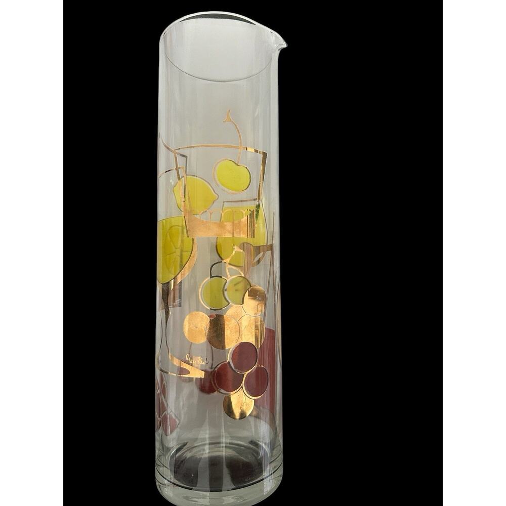 1950s MCM Gold Mixed FruitCocktail Sangria Martini Glass Pitcher Signed Gay Fad - Picture 12 of 16